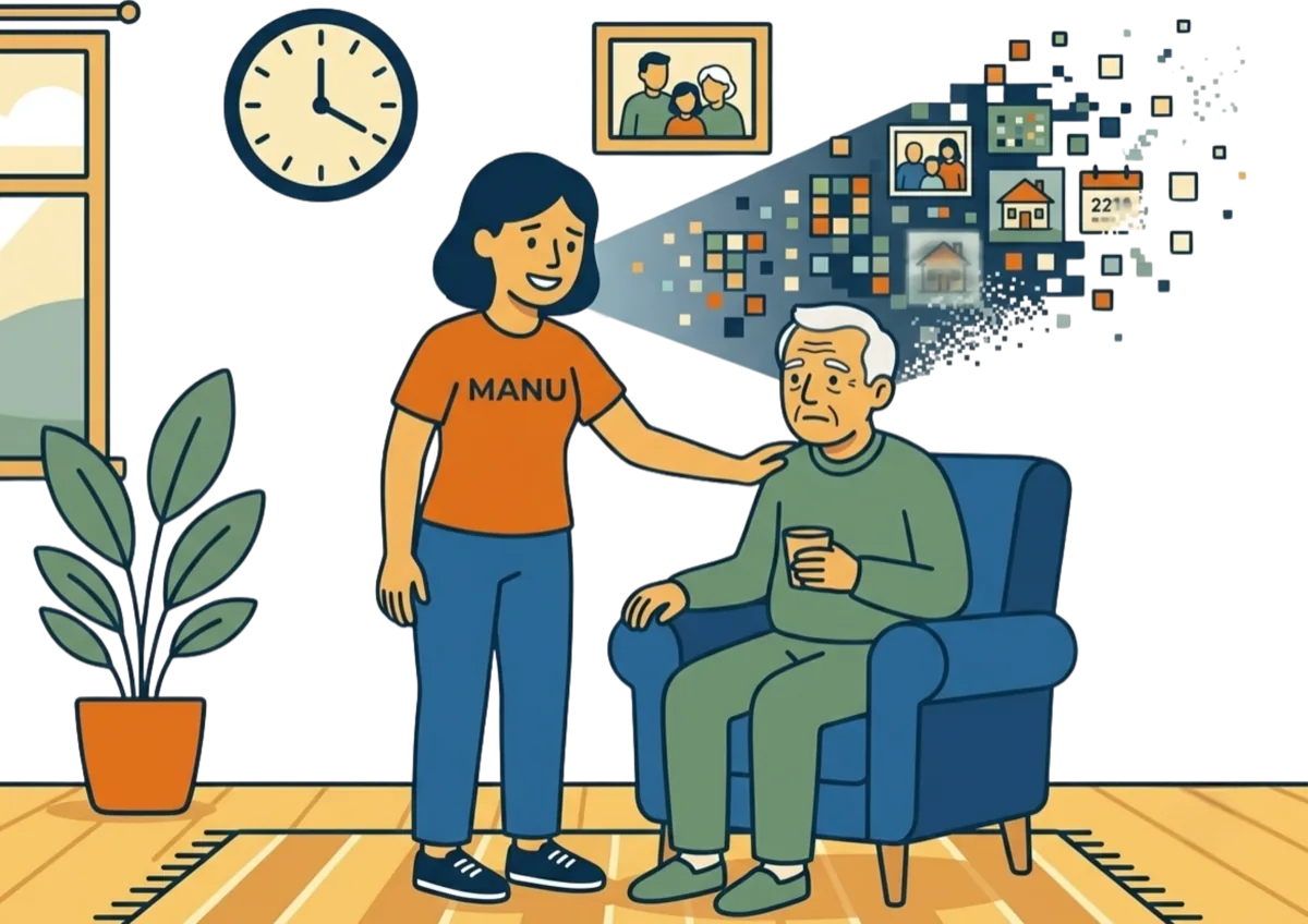 Familiari accanto a una persona con demenza senile
